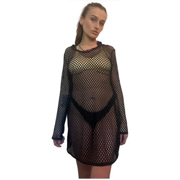 Balance Cover-Up Collection mesh womens large black lace swimsuit mesh dress - Picture 1 of 6